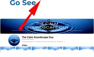 the calm soundscape guy youtube channel screen shot with red arrow pointing up with words go see